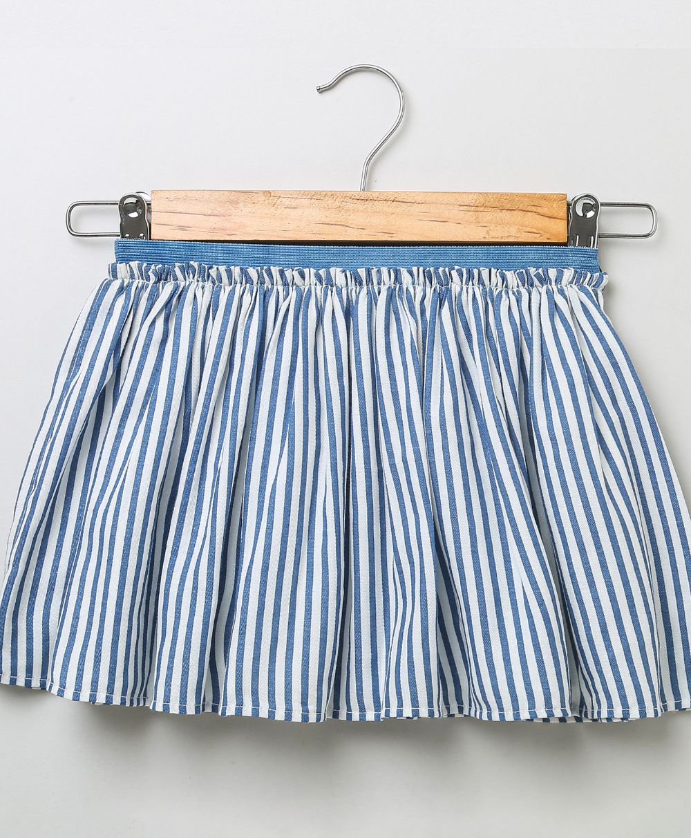 White and Blue Striped Skirt with Rabbit Patch Embroidery