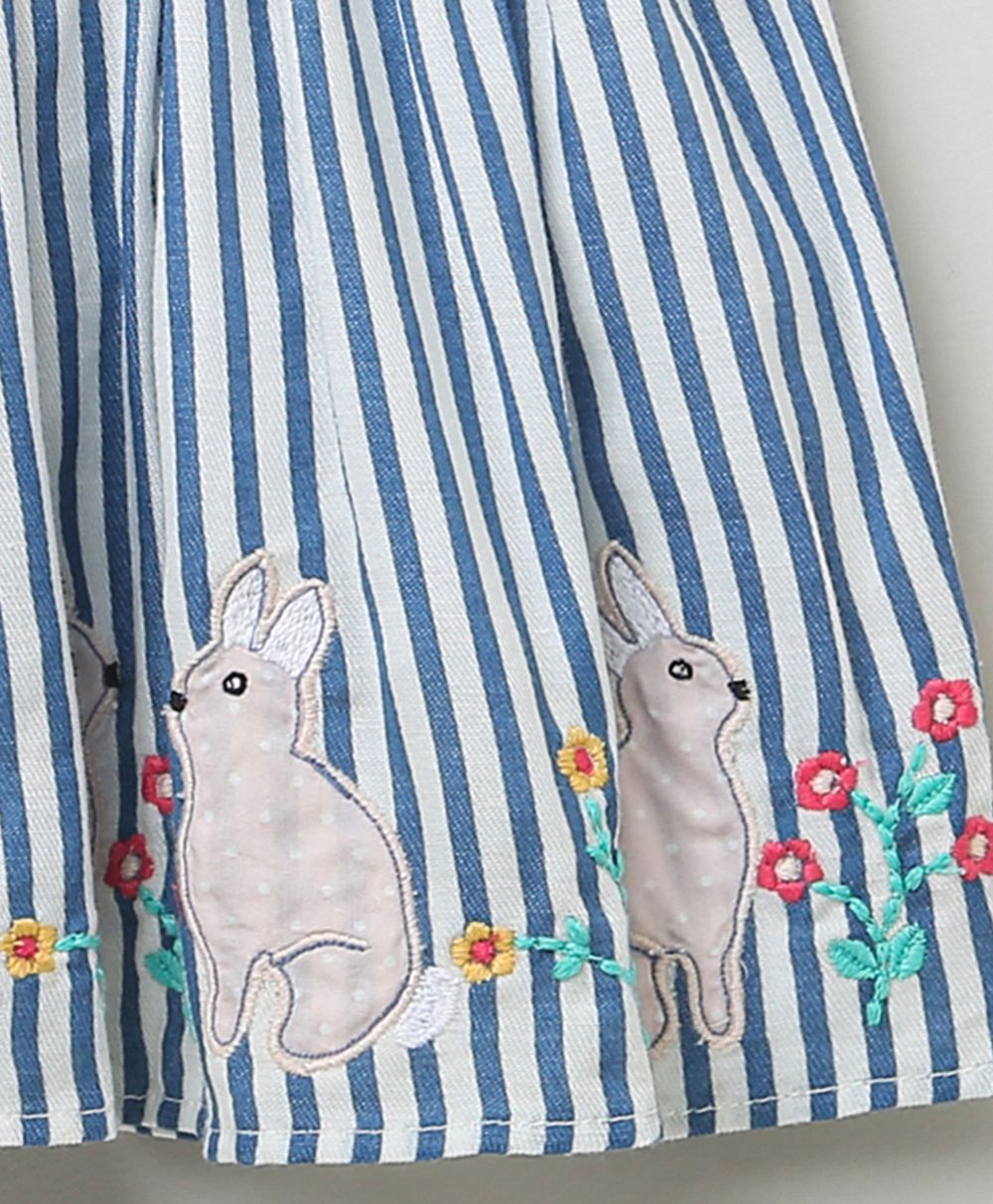 White and Blue Striped Skirt with Rabbit Patch Embroidery
