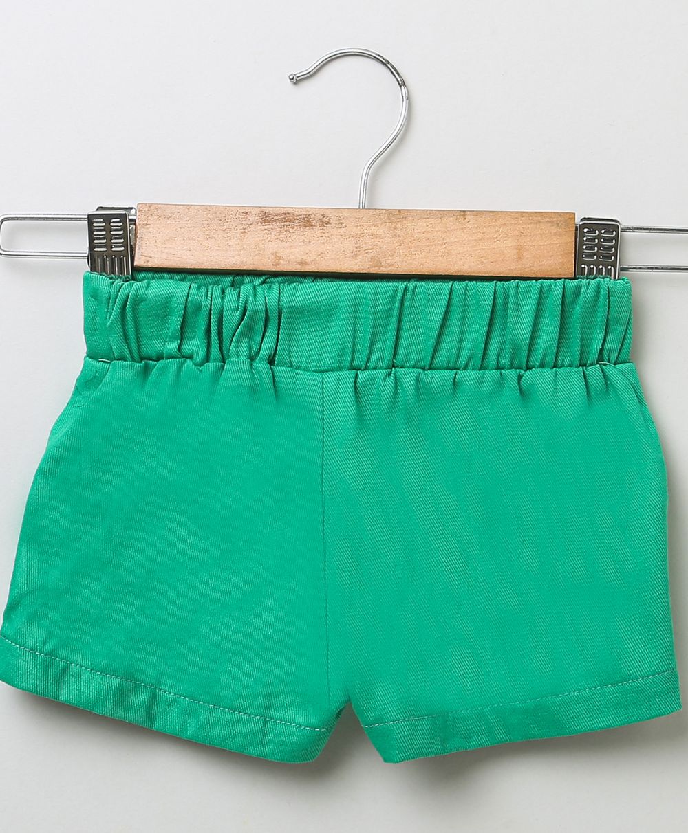 Rabbit Print Denim Top & Green Cotton Twill Shorts