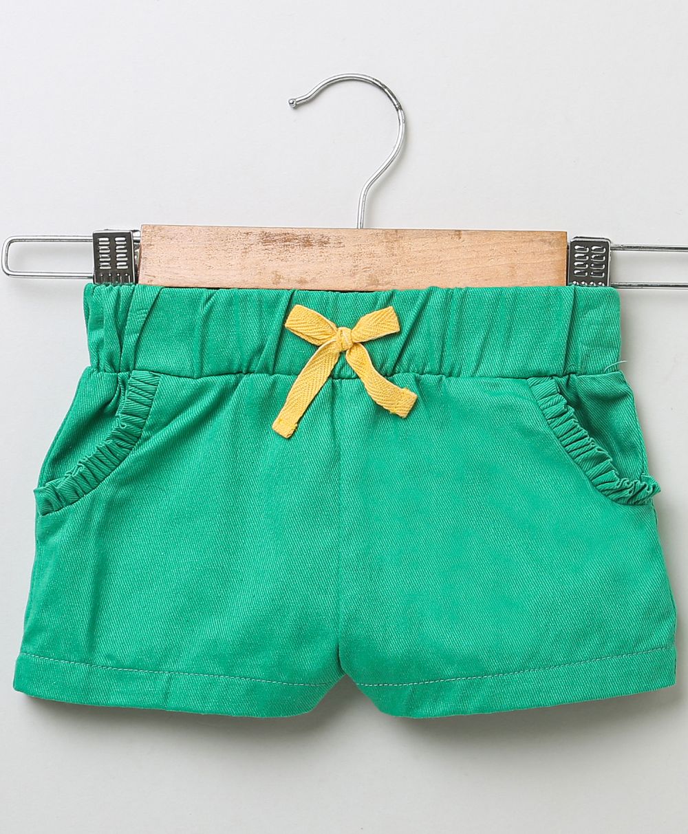 Rabbit Print Denim Top & Green Cotton Twill Shorts