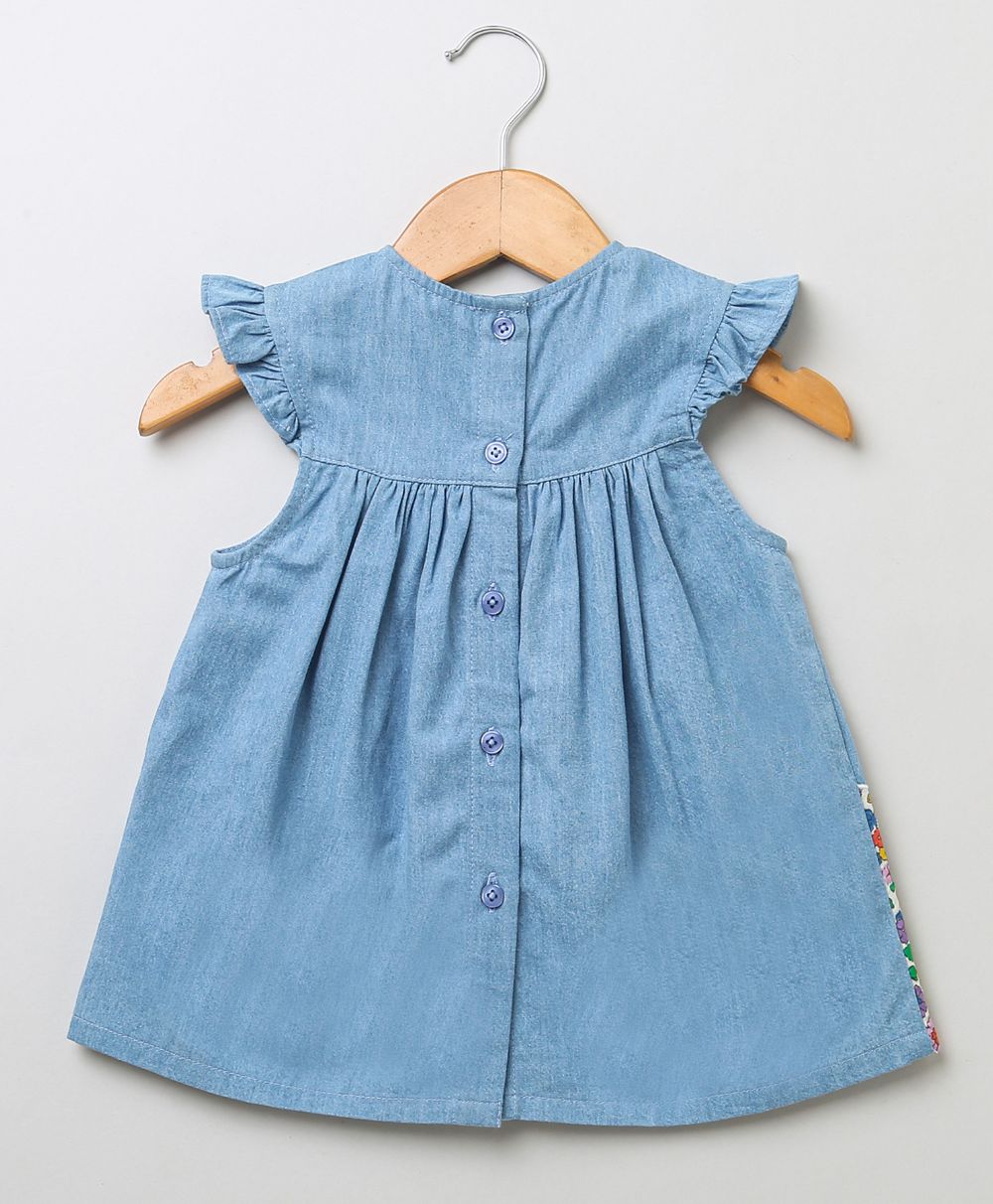 Rabbit Print Denim Top & Green Cotton Twill Shorts