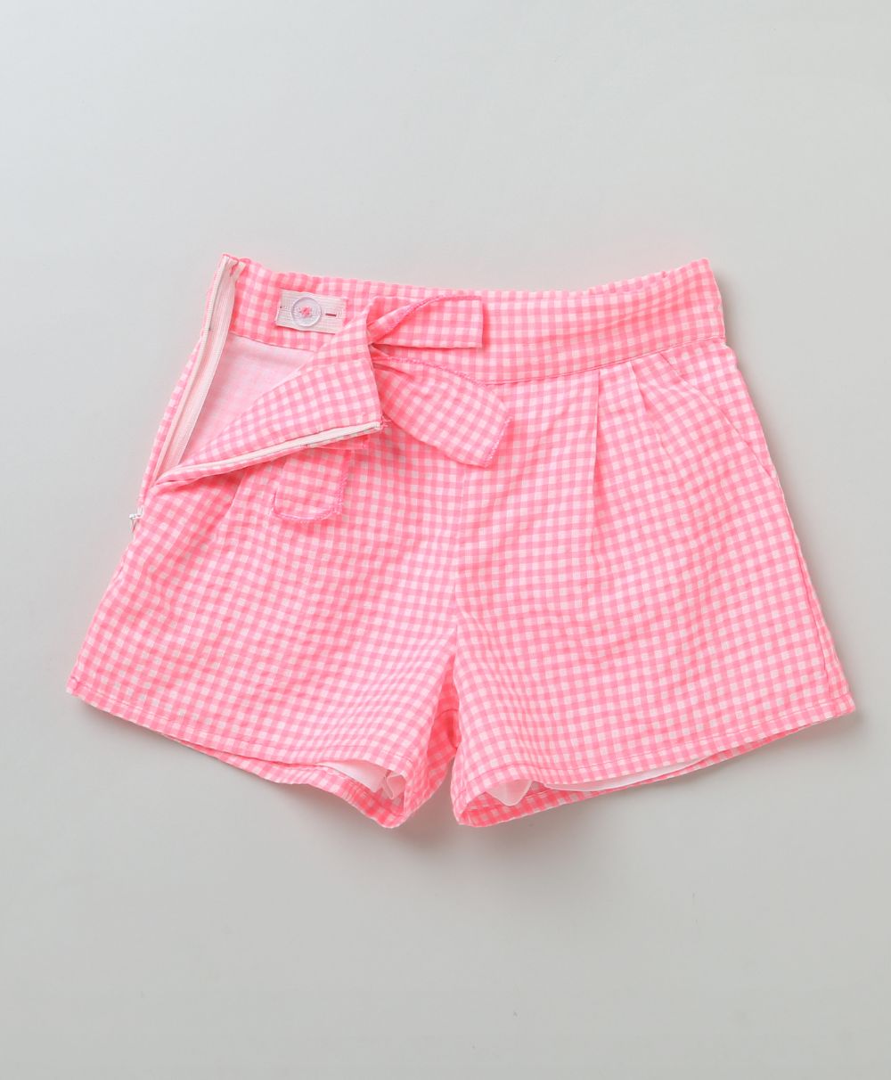 Neon Checks Bow Straps Top and Shorts Set
