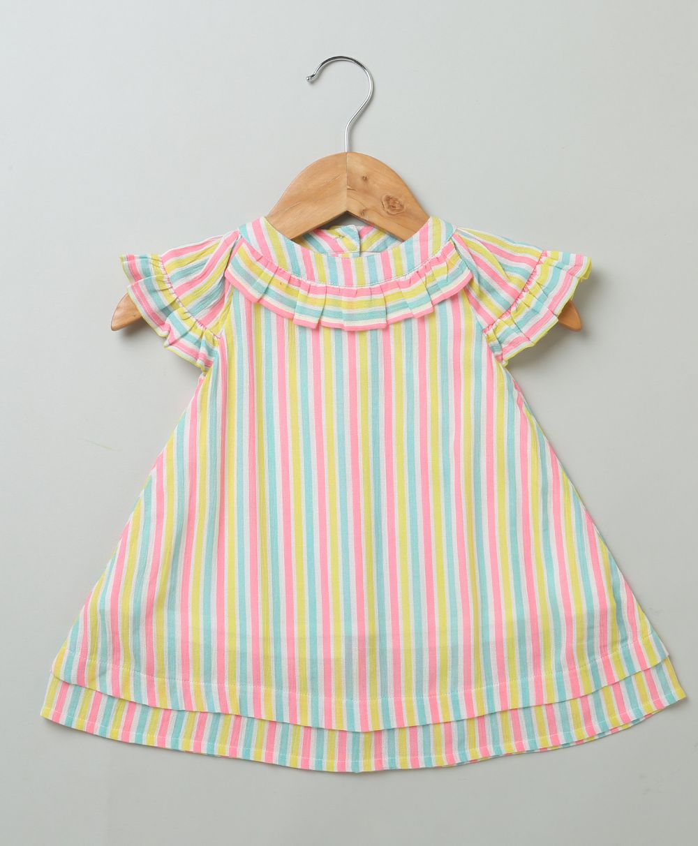 Multicoloured Striped cotton Crepe Dress with a Bloomer