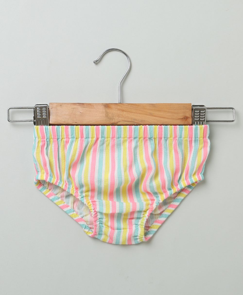 Multicoloured Striped cotton Crepe Dress with a Bloomer
