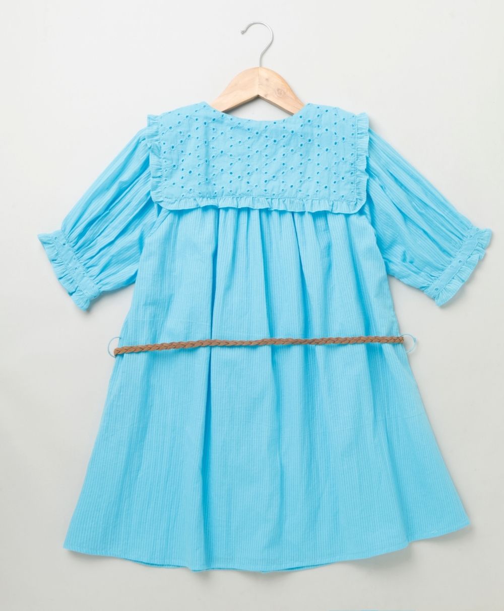 Turquoise Striped Stylish Peter Pan Collar Top