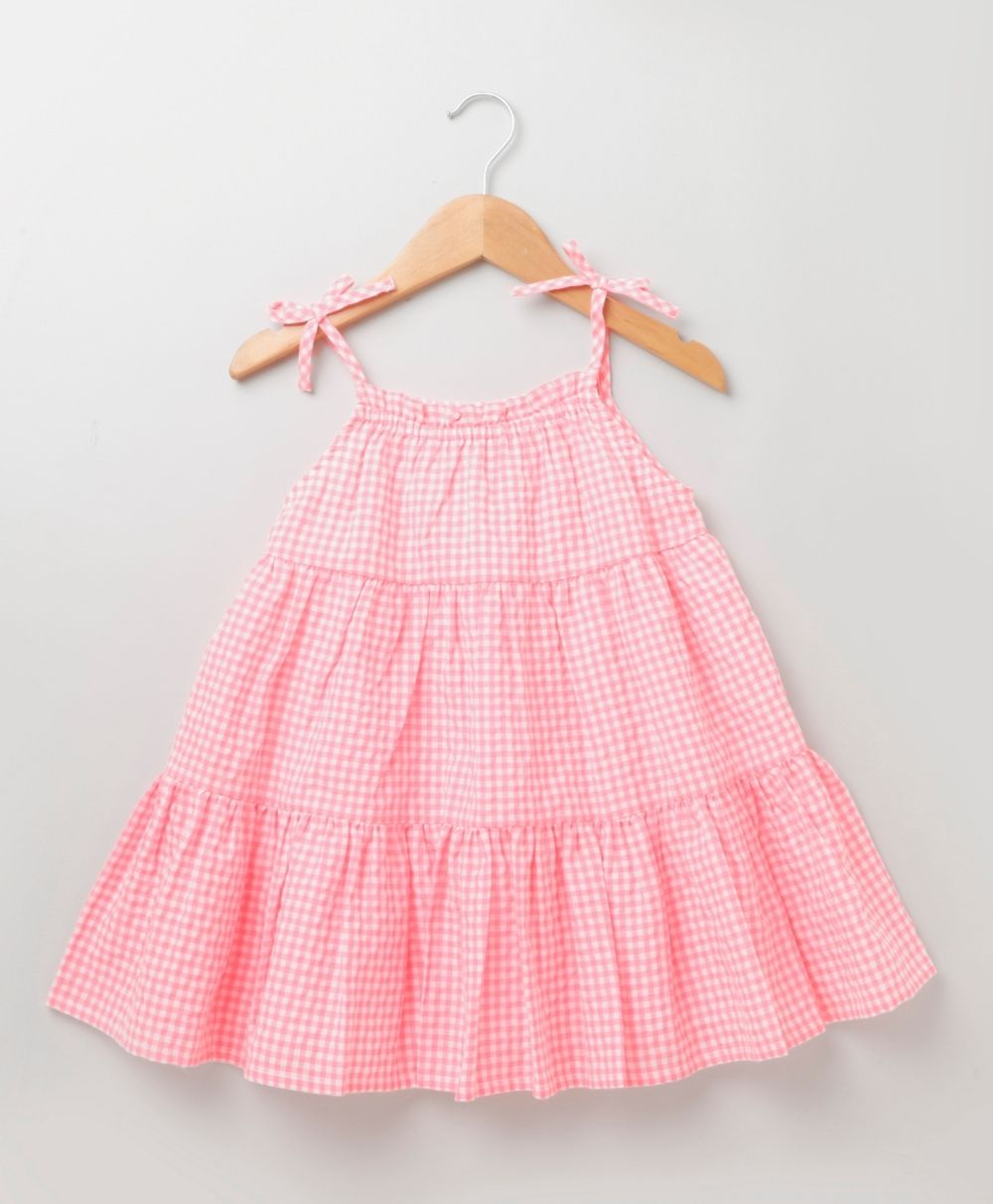Knot Style Pink Checks Dress