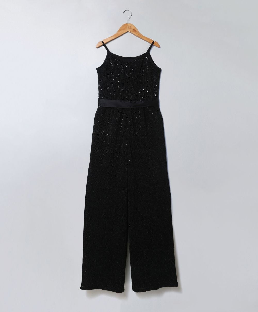 Black Shimmery Belted Jumpsuit