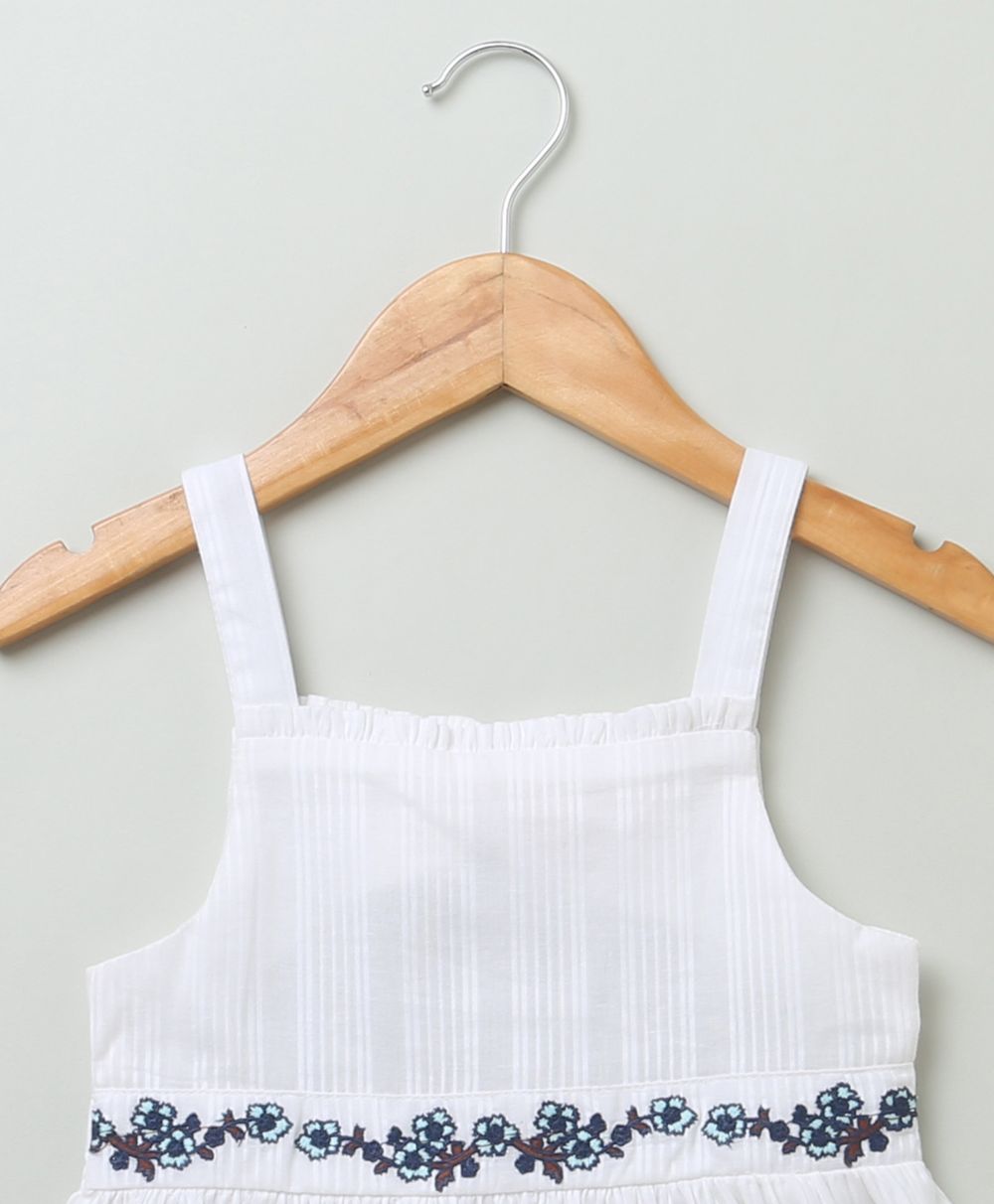 Floral Embroidery White Organic Cotton Top