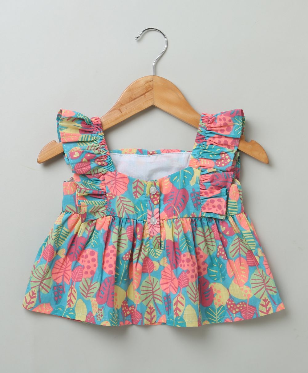 Multicoloured Flutter Sleeves Blouse