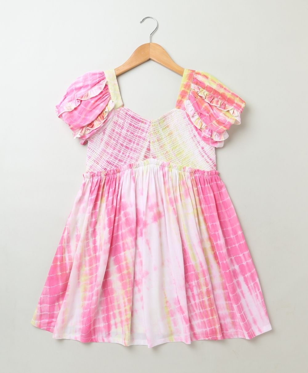 Cotton Tie-Dye Smoking A Line Dress