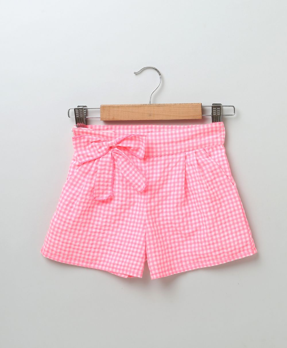 Neon Checks Bow Straps Top and Shorts Set