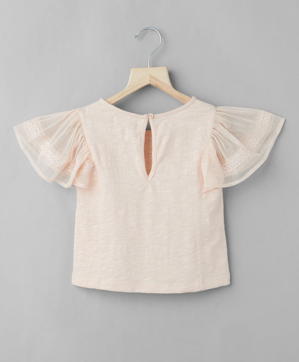 Drop Shoulder Ruffle Sleeve Tee and Sparkle Mesh Party Skirt