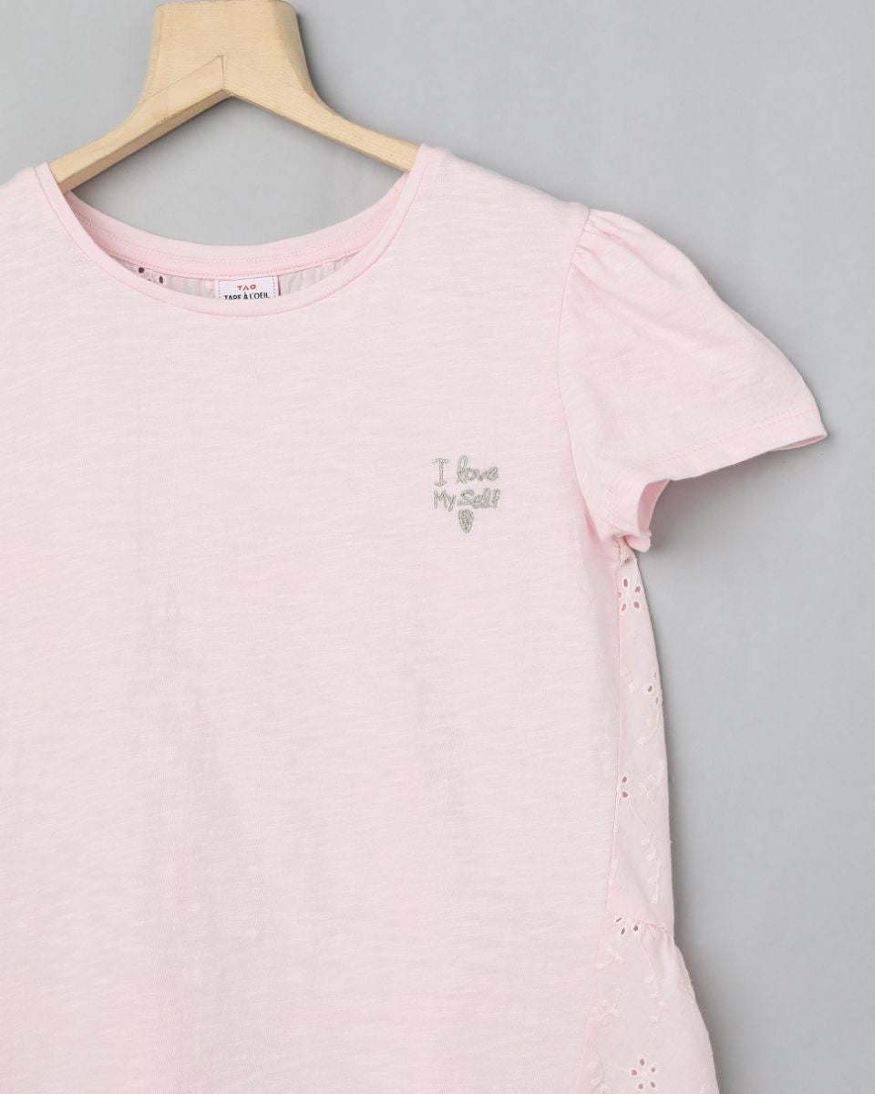 Slub Jersey with Schiffli Embroidery Back Organic Cotton Tee