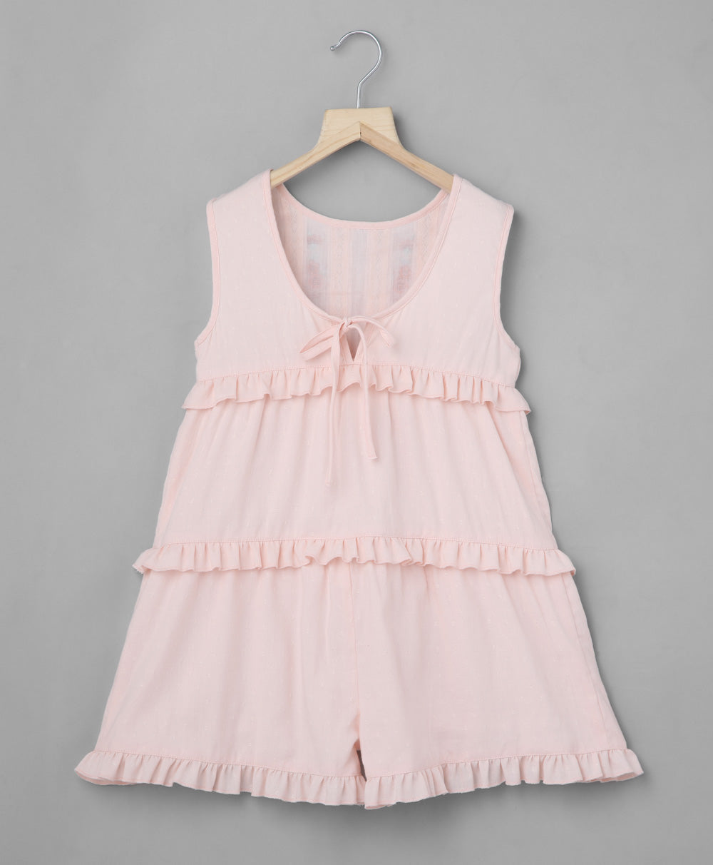 Cotton Dobby Playsuit with Ditsy Floral Embroidery