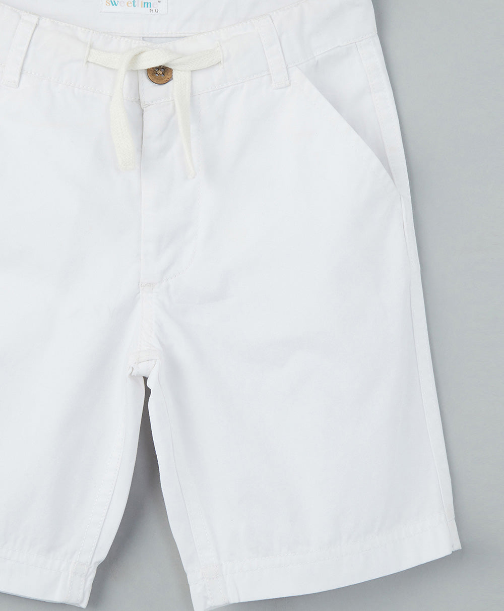 White Cotton Twill Shorts