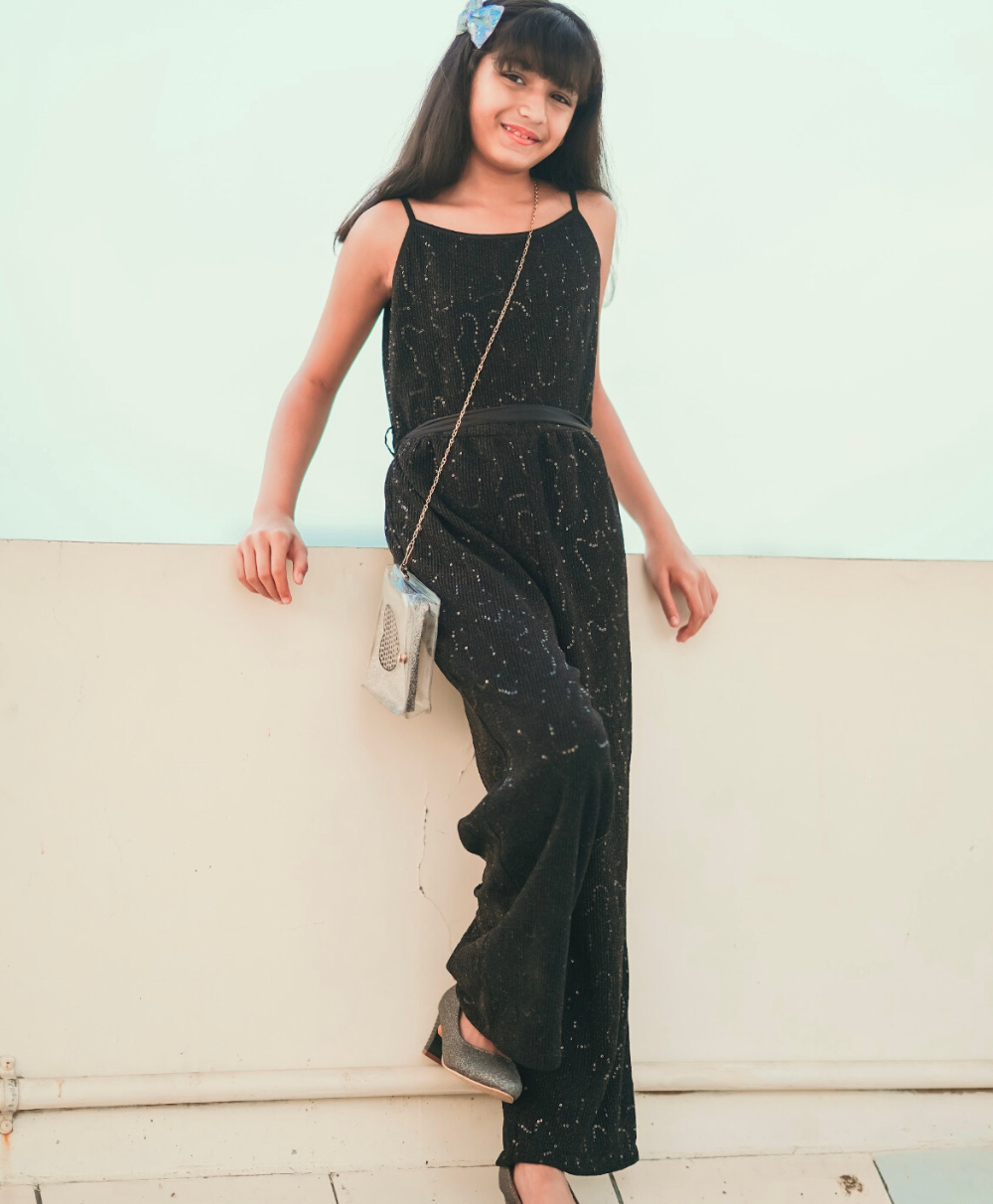 Sweetlime By AS Shimmery Belted Jumpsuit Black