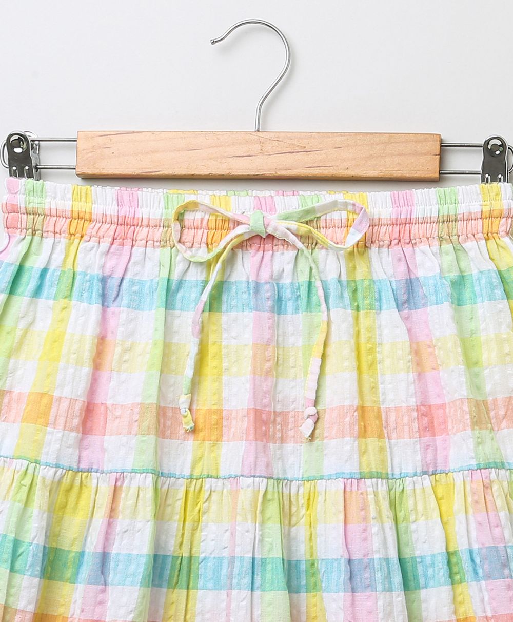 Sleeveless Smocked Checks Top & a Neon Multicoloured Checks Skirt