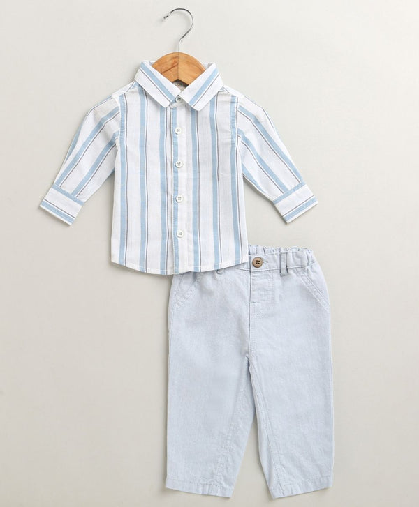 Sweetlime By AS Baby Boys Blue Stripes Cotton Co-ord Set - White & Blue