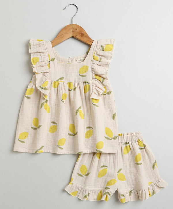 Lemon Print Ruffle Organic Cotton Co-ord Set