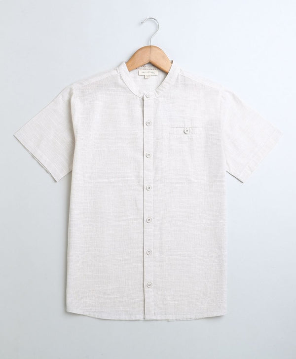 Mandarin Collar Half Sleeves Cotton Linen Shirt