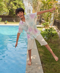 Blue & Pink Tie Dye Cotton Viscose Shirt - White