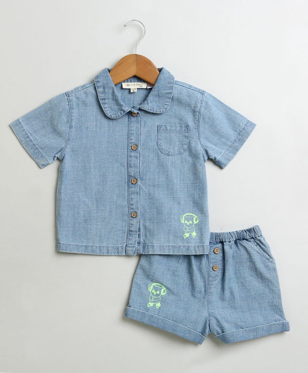 Cotton Denim Shirt & Shorts Co-ord Set