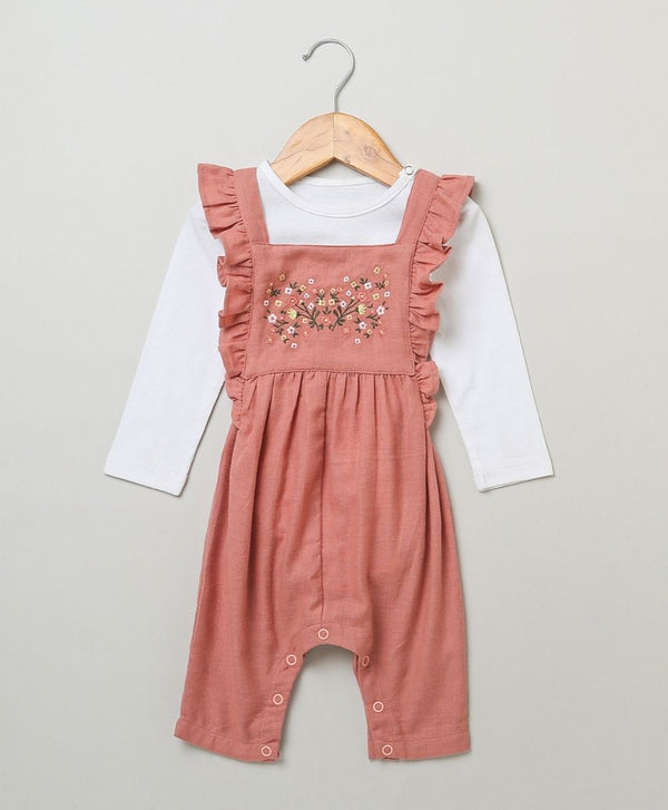 Rose Pink Dungaree with a White Body Suit
