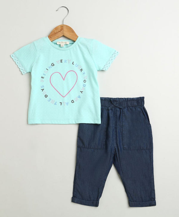 Lucky Heart T-shirt & Denim Explorer Relaxed Jogger Pants Co-ord Set