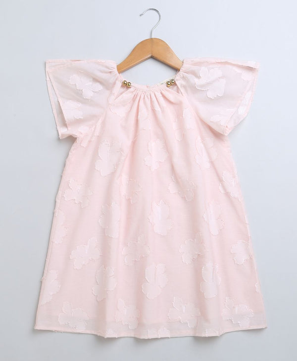 Rose Pink Jacquard A-Line Cotton Dress