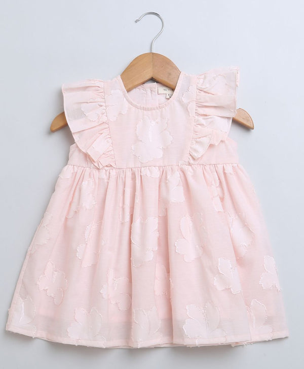 Rose Pink Jacquard Flared Cotton Dress