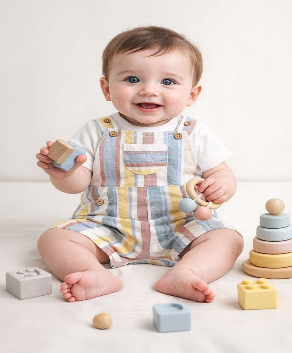 Sweetlime By AS Baby Boys' Sunbeam Stripes Organic Cotton Romper & White T-shirt Set - Multi