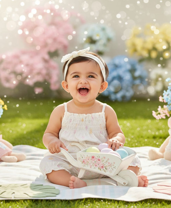 Sweetlime By AS Baby Girls' Cotton Buttercup Breeze Romper & Hairband Set - White