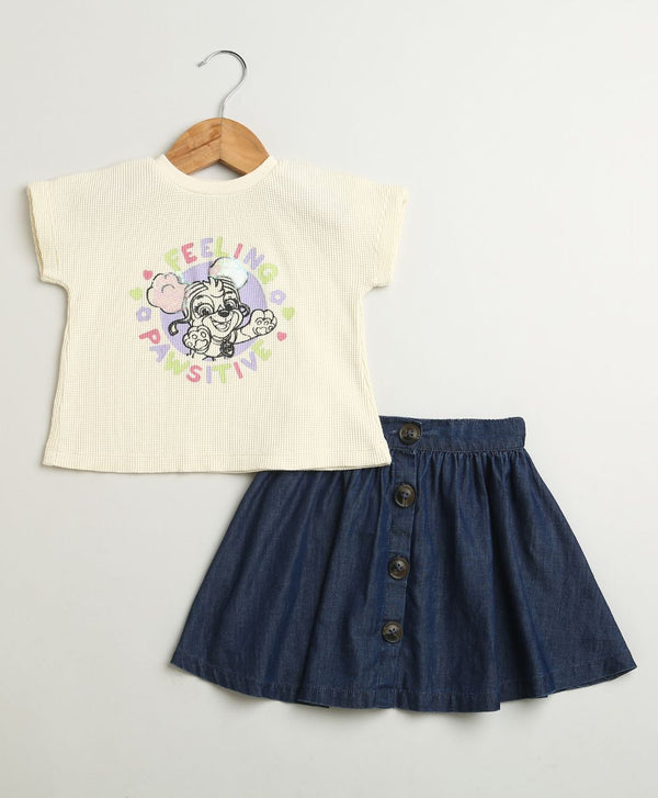 Paw-sitive T-shirt & Classic Denim Skirt Co-ord Set