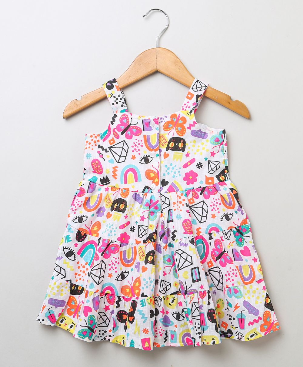 Cat & Butterfly Printed Colourful Dress