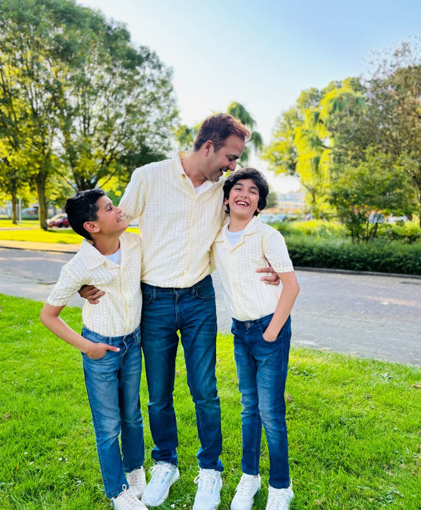 Father-Son Twinning Short Sleeve Crochet Arrow Shirt