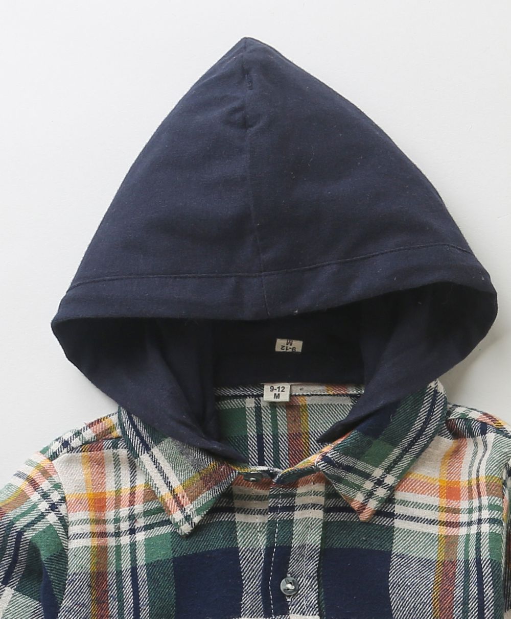 Multicoloured Checks Cotton Flannel Hoodie Long Sleeve Shirt - detachable hoodie
