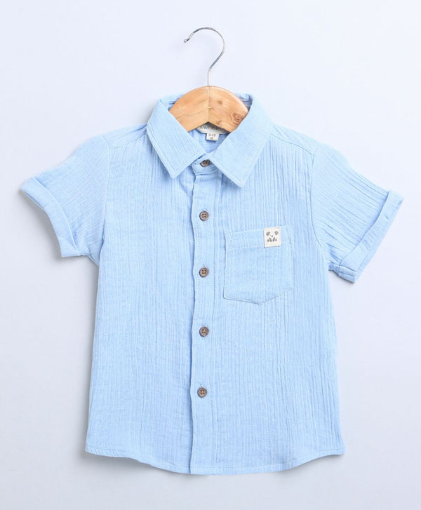 Sky Blue Short Sleeves Cotton Shirt with a Koala Logo