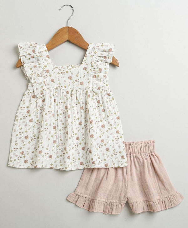 Pumpkin & Floral Print Ruffle Organic Cotton Co-ord Set