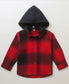 Red & Black Checks Cotton Flannel Hoodie Long Sleeve Shirt - detachable hoodie