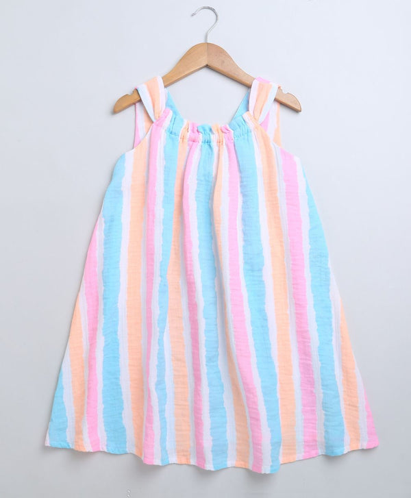 Multicoloured Striped Cotton A-line Dress