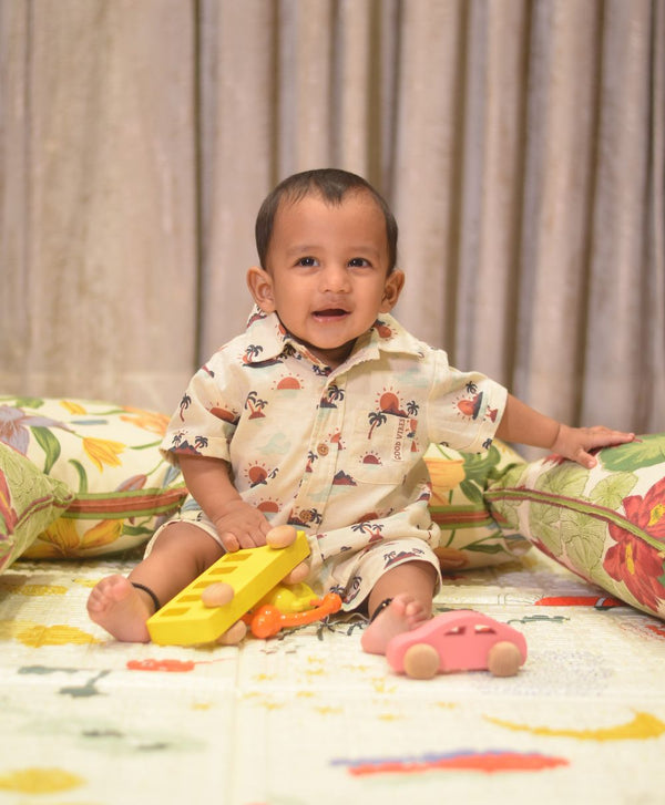 Sunset Print Cotton Linen Co-ord Set.