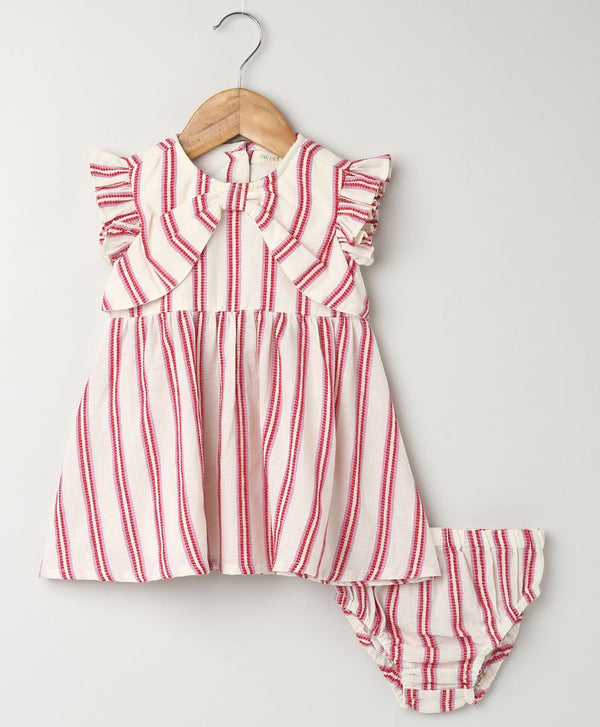 Pink Striped Organic Cotton Dobby Dress & Bloomer Co-ord Set