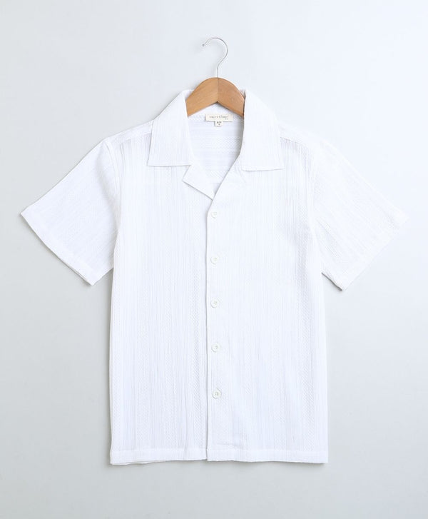 Mens Braided Twisted Line White Polyester Shirt.