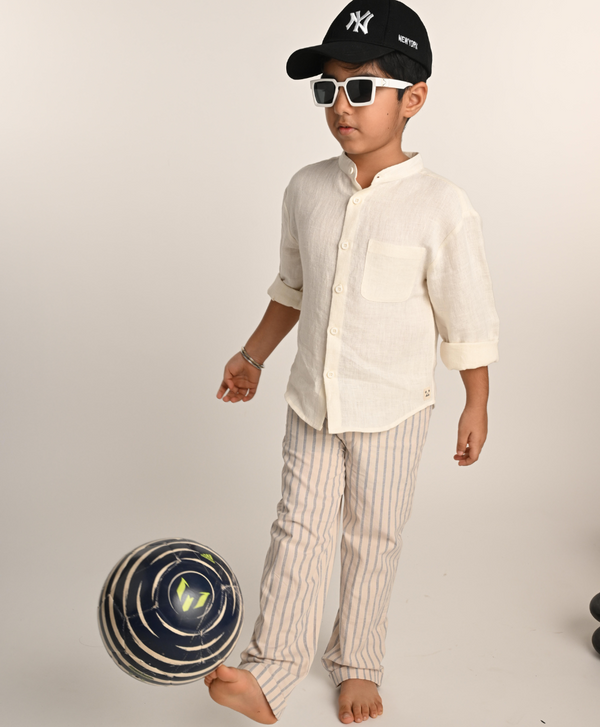 Sweetlime By AS Cloud Stitch Striped Cotton Trousers - Beige