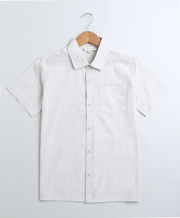 Beige Short Sleeves Cotton Linen Shirt