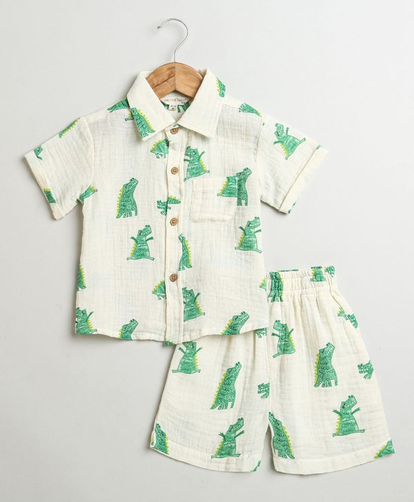 Green Dinosaur Print Cotton Co-ord Set