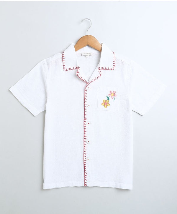 Father-Son Twinning Embroidered Pocket Cotton Shirt.