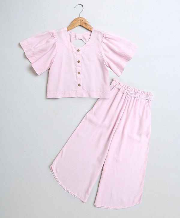 Pink Over Dyed Frill Sleeves Top & Plazzo Pants Co-ord Set