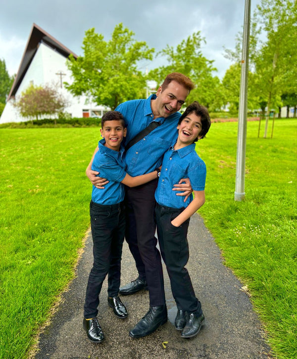 Father-Son Twinning Short Sleeves Cotton Denim Shirt.