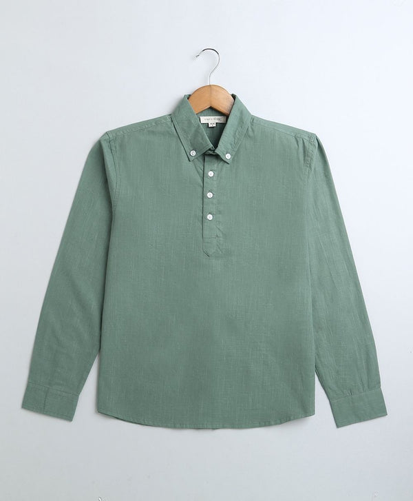 Olive Green Full Sleeves Cotton Slub Shirt